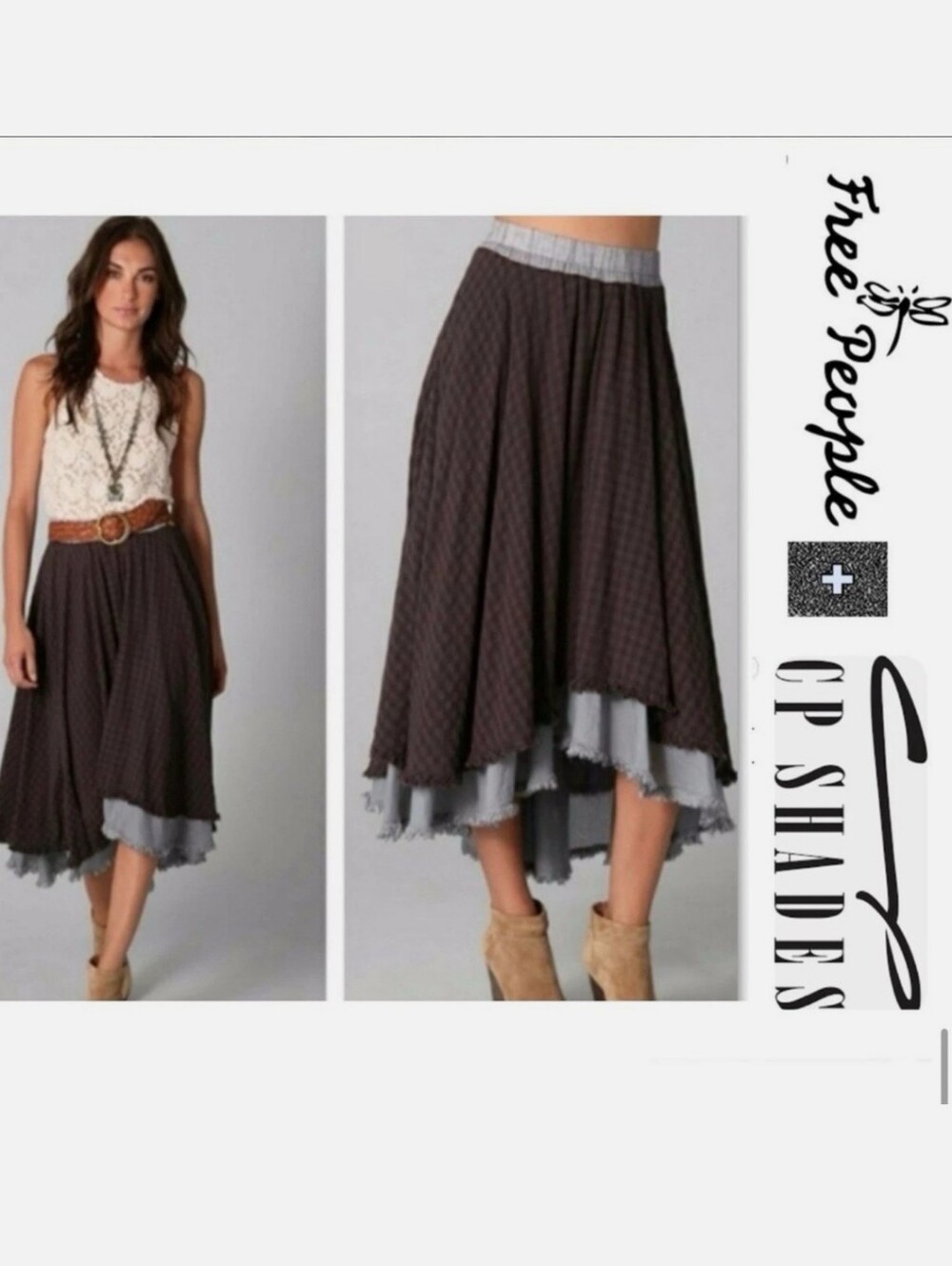 RARE! Free People X CP Shades Asymmetrical Boho Maxi Skirt, Size Large